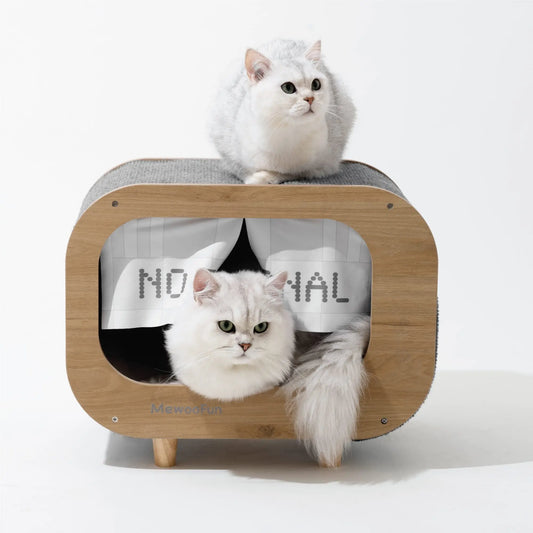 Luxury Wooden Cat Condo TV Play Palace with Scratching Post