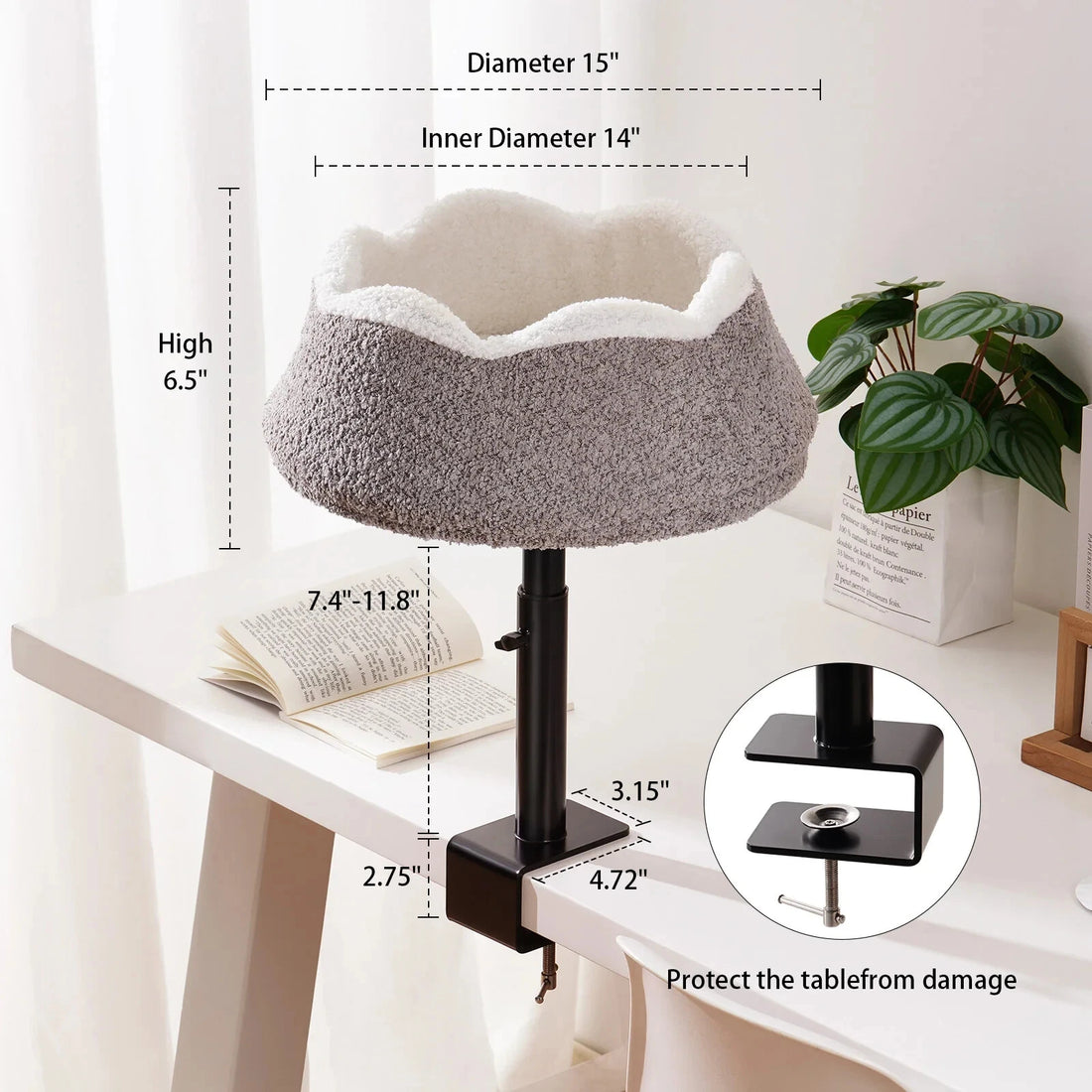 Mewofun Adjustable Cat Desk Bed for Home Offices Cat Hammock 360° Rotation
