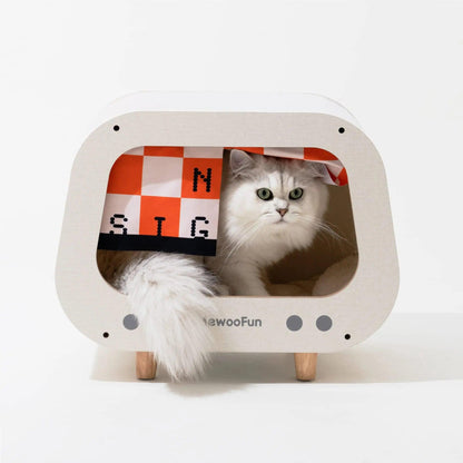 Luxury Wooden Cat Condo TV Play Palace with Scratching Post - Mewoofun Australia