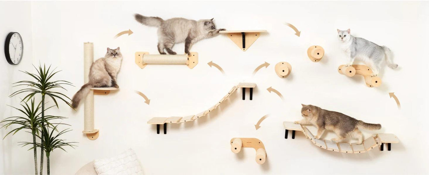 Mewoofun Wall-Mounted Cat Hammock with Scratching Mat – Wooden Cat Shelves for Sleeping and Climbing - Mewoofun Australia