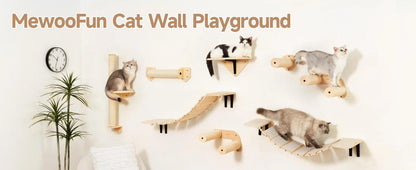 Mewoofun Wall-Mounted Cat Hammock with Scratching Mat – Wooden Cat Shelves for Sleeping and Climbing - Mewoofun Australia