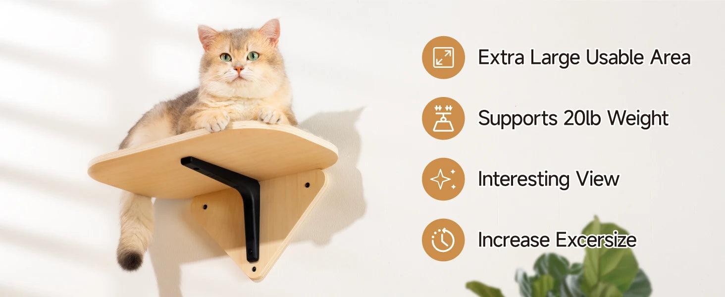 Mewoofun Wall-Mounted Cat Hammock with Scratching Mat – Wooden Cat Shelves for Sleeping and Climbing - Mewoofun Australia