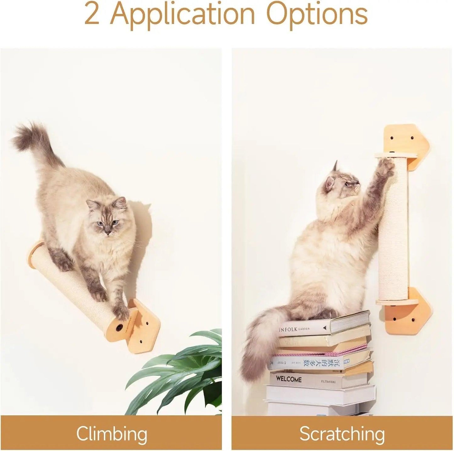 Mewoofun Wall-Mounted Cat Hammock with Scratching Mat – Wooden Cat Shelves for Sleeping and Climbing - Mewoofun Australia