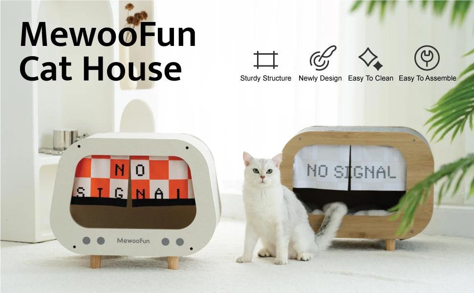 Luxury Wooden Cat Condo TV Play Palace with Scratching Post - Mewoofun Australia