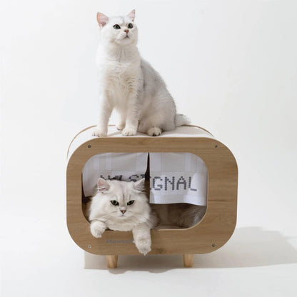 Luxury Wooden Cat Condo TV Play Palace with Scratching Post - Mewoofun Australia