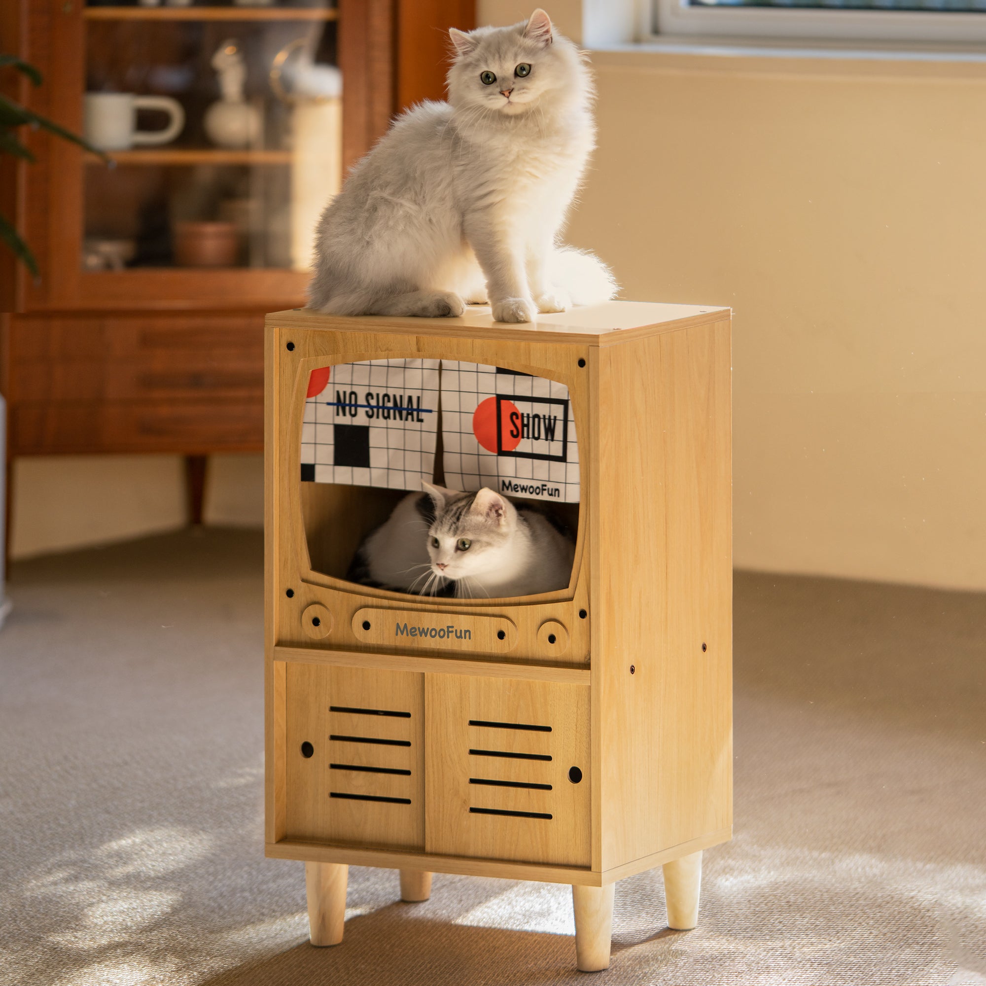 Mewoofun Wooden TV Cat House & Condo