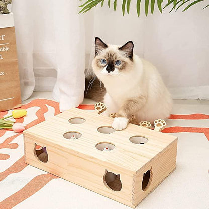 Wooden Whac-A-Mole Cat Toy | Interactive Puzzle Game for Cats - Mewoofun Australia